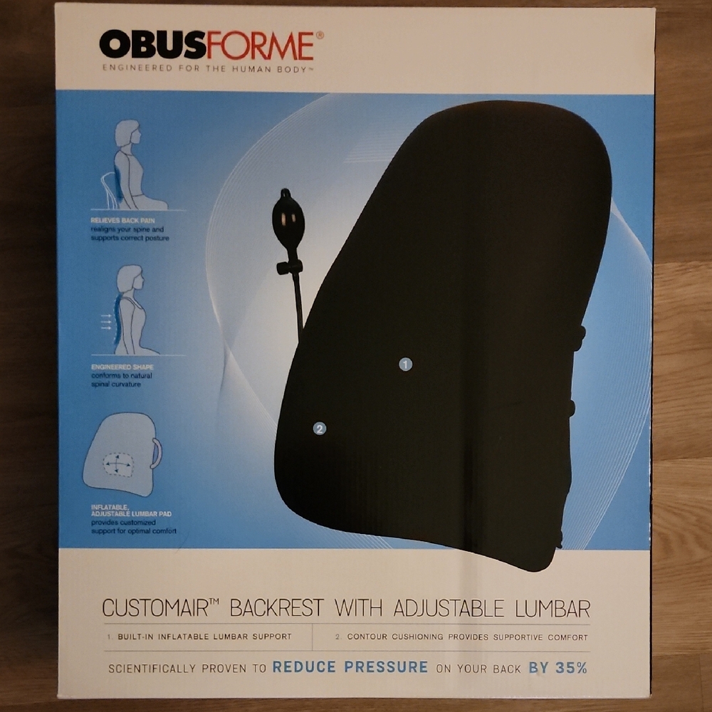 Obusforme NWT Customair Backrest With Adjustable Lumbar